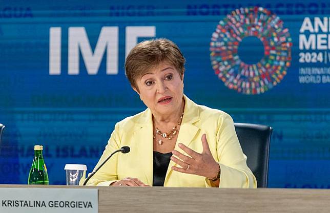 Managing Director of the International Monetary Fund (IMF) Kristalina Georgieva speaks at a press conference in Washington, D.C., the United States, on Oct. 24, 2024. (Xinhua/Hu Yousong)