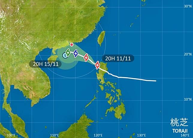 在今晚(11日)8時，桃芝集結在東沙之東南約470公里。