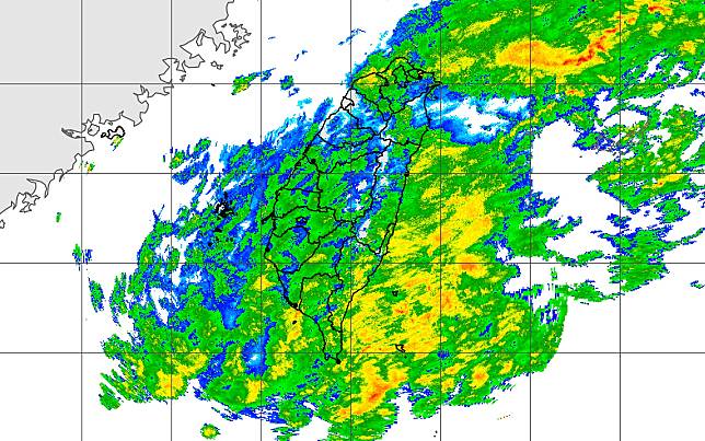 大陸冷氣團南下，迎風面北部及東半部地區有局部短暫雨，此外受到南方雲系北移影響，南部地區及中部山區有局部短暫雨，中部平地也有零星短暫雨。（圖：氣象署網站）