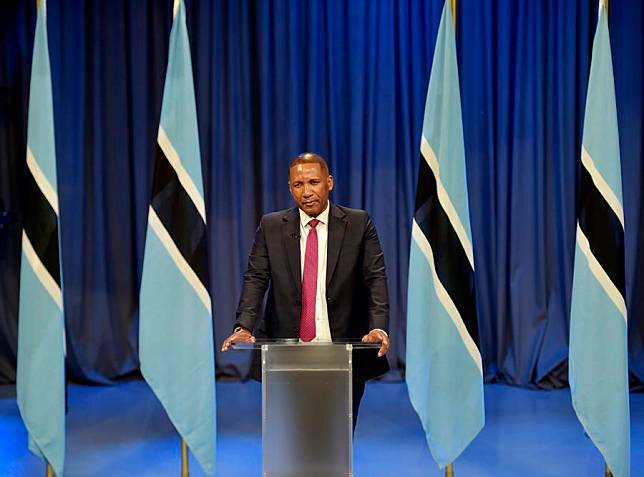 Duma Boko delivers a speech after being sworn in in Gaborone, Botswana, on Nov. 1, 2024. (Photo by Tshekiso Tebalo/Xinhua)