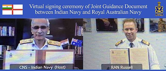 印度與澳大利亞簽定海軍協議   圖：翻攝自印度海軍發言人室推特