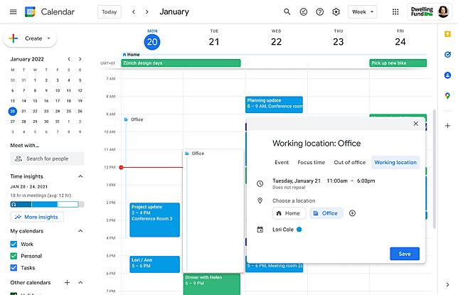 Google 日曆新增上班地點快速設定