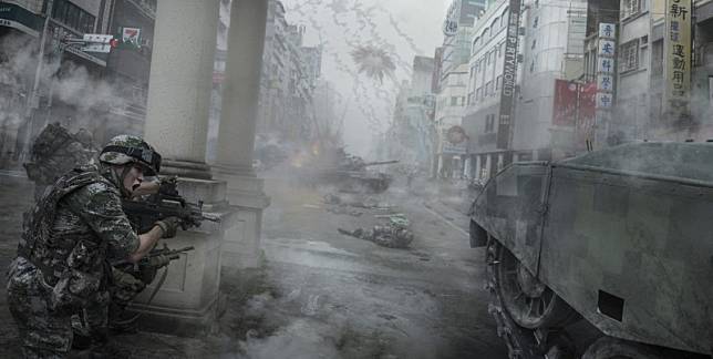 一張共軍坦克開到大街上進行城市巷戰的照片，是位於嘉義市西區仁愛路的街景。(擷取自微博)