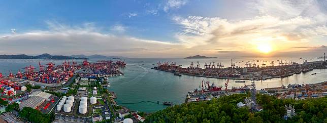 An aerial drone photo taken on Sept. 18, 2024 shows a view of a port area in Shenzhen, south China's Guangdong Province. (Xinhua/Mao Siqian)