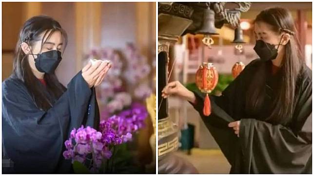 有網友捕捉到55歲的王祖賢日前在溫哥華參加一場禮佛儀式。（圖／翻攝自微博）