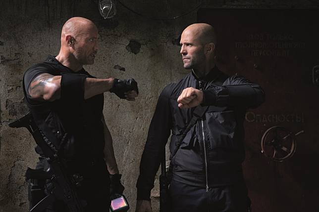 Dwayne Johnson (left) and Jason Statham in Fast & Furious: Hobbs & Shaw (category IIB), directed by David Leitch and also starring Idris Elba.