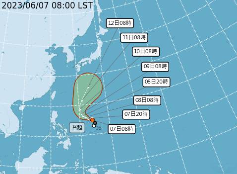 谷超颱風也於昨晚生成，預計將朝日本前進，對台灣無直接影響。 圖：取自中央氣象局網站