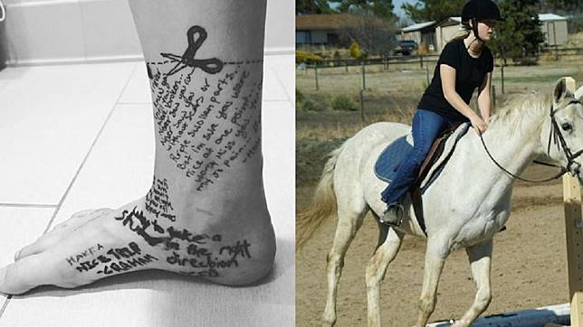 喬丹13歲時騎馬摔斷右腳踝，如今寫下分手信決定截肢。合成圖／翻攝自footlessjo IG