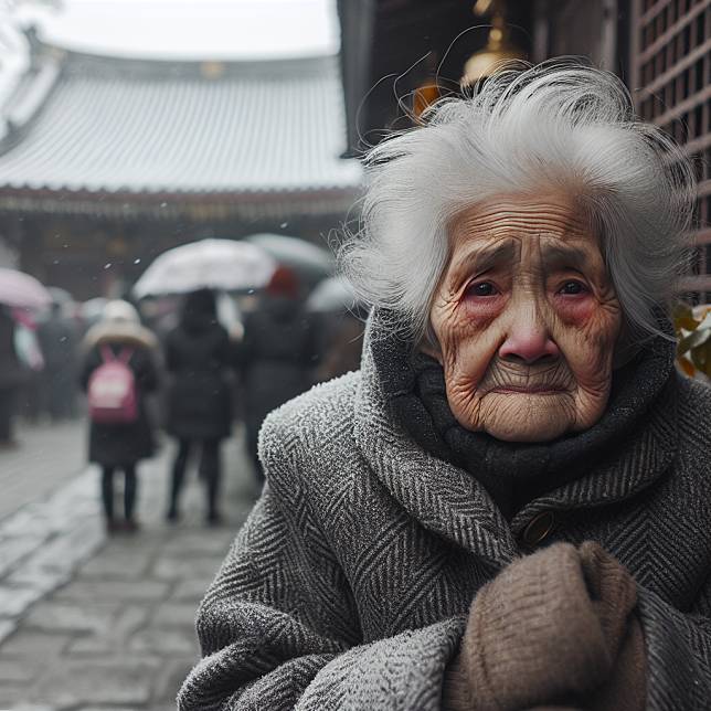 Image of elderly woman at the temple