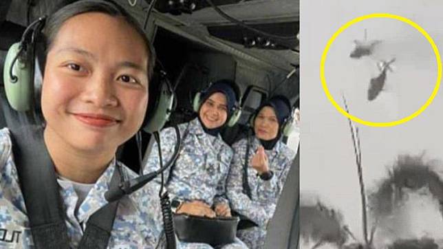 馬來西亞軍用直升機發生碰撞前，3名靚麗年輕女兵自拍合影。翻攝馬來西亞/中國報