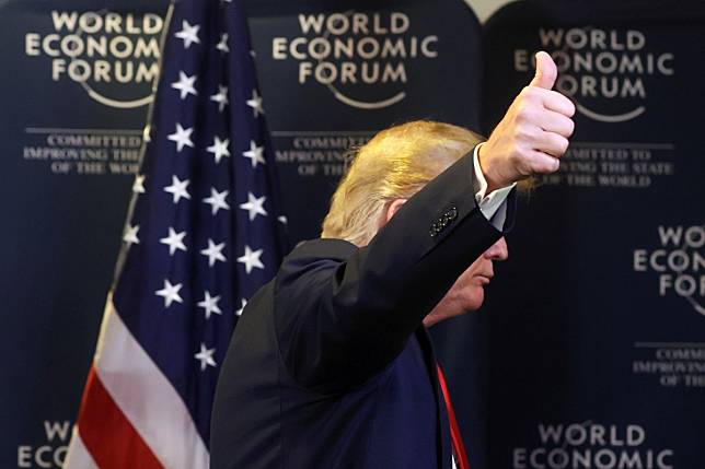 US President Donald Trump gestures as he leaves a news conference at the 50th World Economic Forum in Davos, Switzerland, on January 22. Photo: Reuters