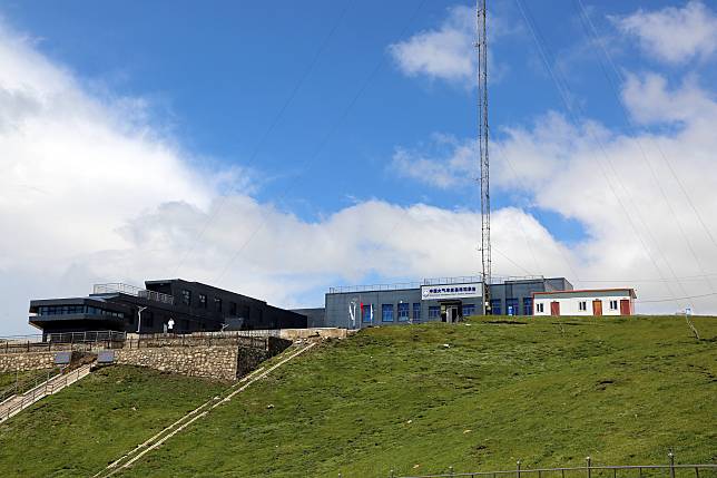 This photo shows an exterior view of China's Waliguan Baseline Observatory in northwest China's Qinghai Province, Aug. 9, 2023. (Qinghai Meteorological Bureau/Handout via Xinhua)