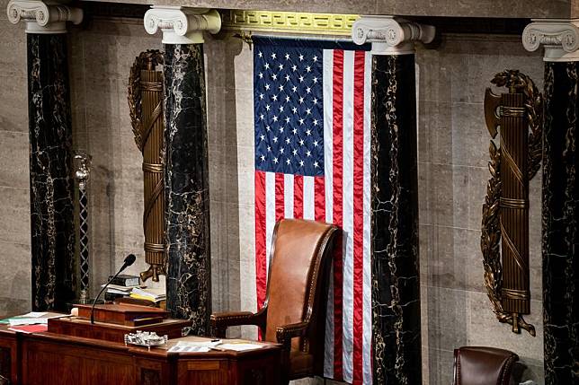 This photo taken on Jan. 5, 2023 shows the empty chair of the speaker of the U.S. House of Representatives on Capitol Hill in Washington, D.C., the United States. (Xinhua/Liu Jie)