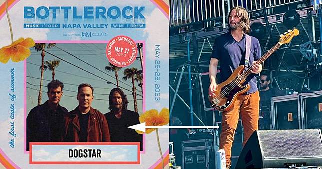 奇洛李維斯所屬樂隊Dogstar，將會推出新專輯，昨日更在BottleRock音樂節演出。（網上圖片）