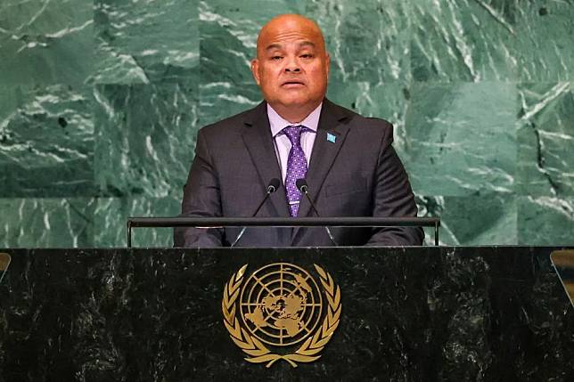 密克羅尼西亞總統帕努埃洛在聯合國大會演說。（路透社）
