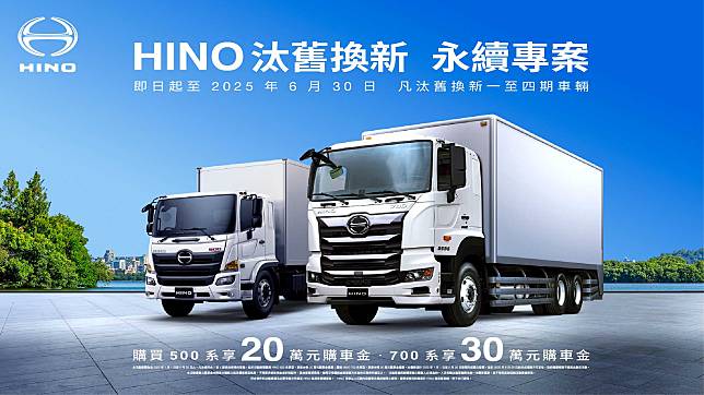 商用車NO.1HINO感恩回饋 推出2025汰舊換新永續專案購車優惠最高享30萬購車金回饋