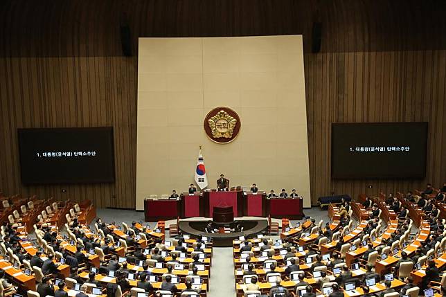 South Korea's National Assembly lawmakers vote on a second impeachment motion against President Yoon Suk-yeol in Seoul, South Korea, Dec. 14, 2024.(Xinhua/Yao Qilin)