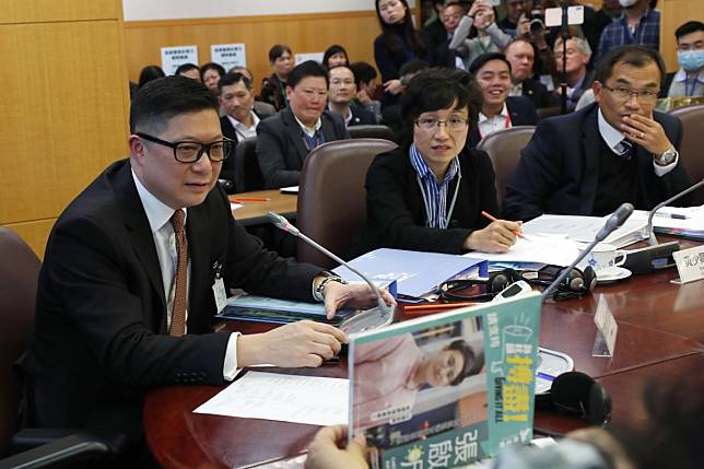 Commissioner of Police Chris Tang at the meeting of Central and Western District Council, which he eventually walked out of. Photo: Xiaomei Chen