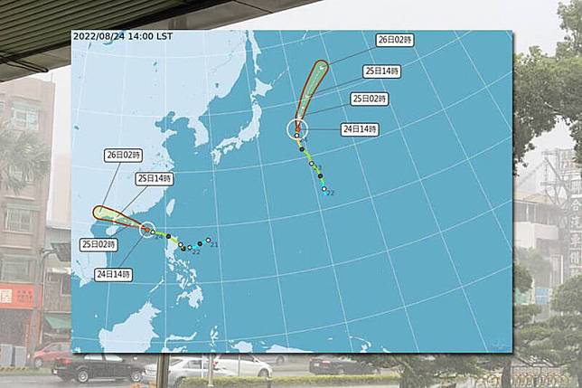 今年「史上最晚颱風警報」幾已確定，降雨熱區明轉到北、中部。(擷取自中央氣象局網站、資料照，本報合成。)