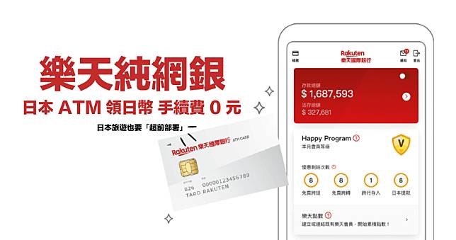 樂天純網銀台灣開跑，日本 ATM 免手續費提取日幣就靠它