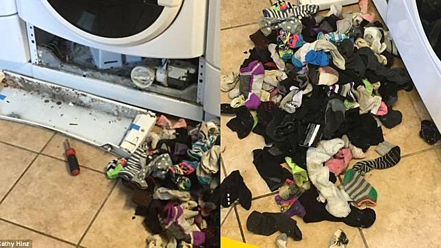 婦人家中洗衣機內的物品，數量相當驚人。圖／翻攝自推特