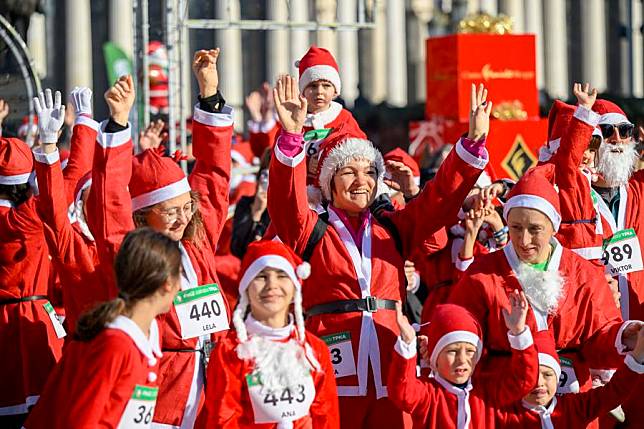 People dressed as Santa Clauses are pictured during the traditional Santa race in Skopje, North Macedonia, Dec. 29, 2024. (Photo by Tomislav Georgiev/Xinhua)