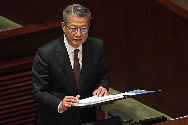 Hong Kong’s Financial Secretary Paul Chan delivers his annual budget speech at the Legislative Council in Hong Kong on Wednesday. Photo: AP
