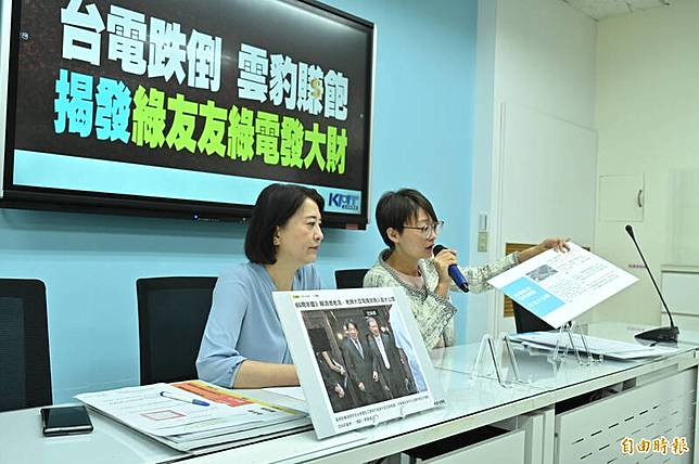 國民黨立法院黨團今召開「台電跌倒 雲豹賺飽 揭發綠友友 綠電發大財」記者會，立委吳怡玎(右)主持、王鴻薇(左)出席。(記者塗建榮攝)