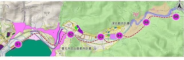 新北市政府捷運工程局將深坑輕軌原本的7站調整為6站，並將原在文山路上的S5站位修正為S4站，調整至景美溪北側，4月底前將再送交通部審議。(新北市政府捷運工程局提供)