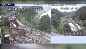 熊本綠川右岸遭土石流重創，前後對比明顯差異。（圖／翻攝自 X@MatMacco3210）