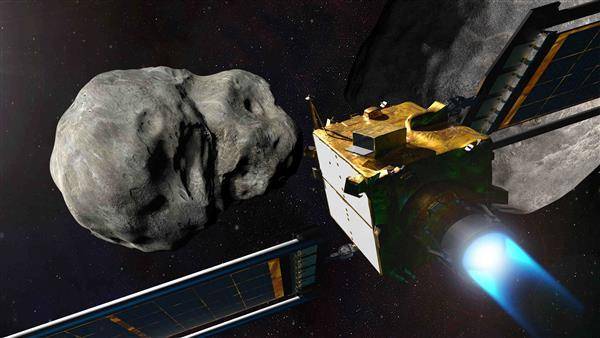 NASA飛行器撞擊小行星迪莫弗斯模擬圖。路透社