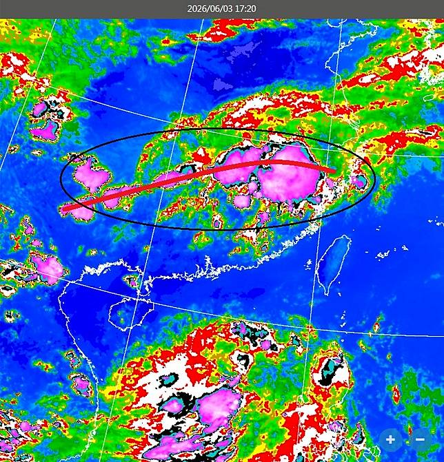 「一大片紫白」梅雨鋒面逼近！專家PO圖示警「1原因」：強度不易維持