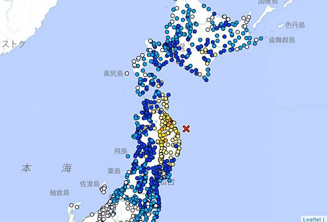 ▲日本岩手縣近海，25日清晨發生規模6.9的地震。（圖／翻攝自日本氣象廳官網）