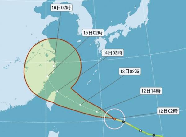 氣象局最新預報指出，泰利颱風中心將不會登陸台灣，可能成為西北颱。（圖擷取自中央氣象局）