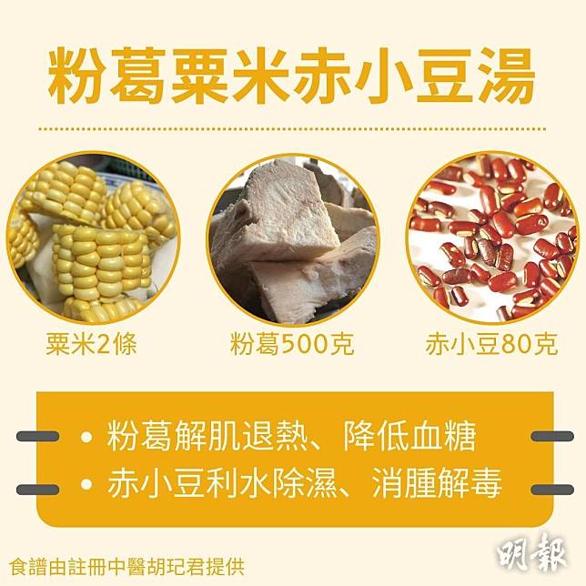 中醫湯水食譜：粉葛粟米赤小豆湯（資料圖片/明報製圖）