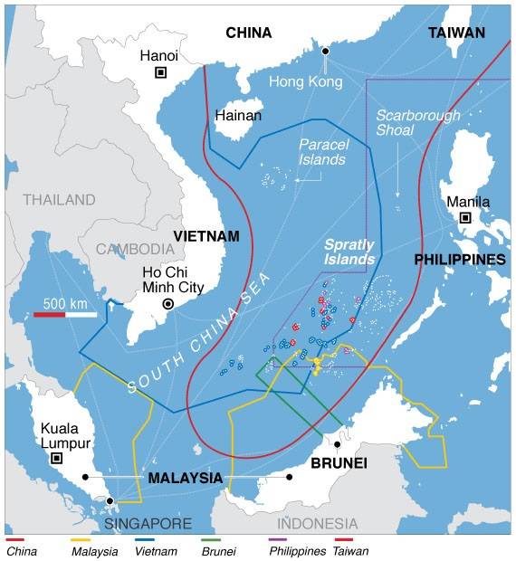 中國用「九段線」將南海絕大部分海域劃歸己有，但其他各國並不買帳。    圖：Voice of America 提供　©Public Domai