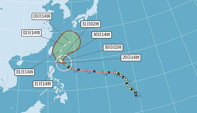 氣象局將於今晚8點30分發布海上颱風警報。圖／氣象局提供