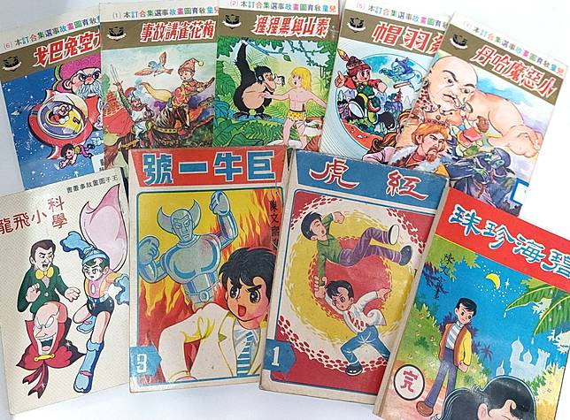 陳文富的漫畫作品，題材豐富多元，產量也相當驚人。圖中作品為臺北市立圖書館中崙分館館藏。圖片提供／丁名慶