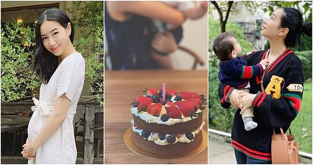 吳雨霏在網上分享她和大仔Asher慶祝一歲生日的圖片。（吳雨霏Instagram圖片／明報製圖）