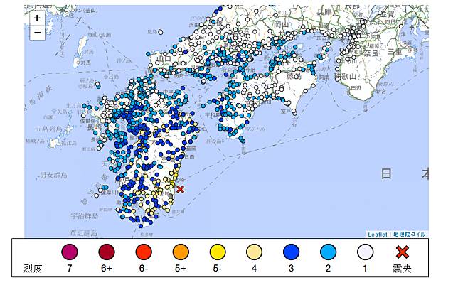 日本13日晚間九點發生規模6.6的地震。(圖擷自日本氣象廳)