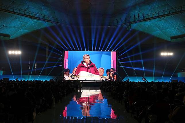 International Olympic Committee (IOC) President Thomas Bach delivers a speech via video link during the opening ceremony of the 2024 Gangwon Winter Youth Olympic Games in Pyeongchang, South Korea, Jan. 19, 2024. (Xinhua/Hu Huhu)