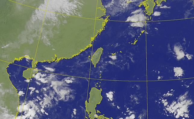 東北風減弱，各地為多雲到晴的天氣，僅大臺北、東半部及恆春半島偶有零星雨，午後南部地區及各地山區有局部短暫雷陣雨。（圖：氣象署網站）