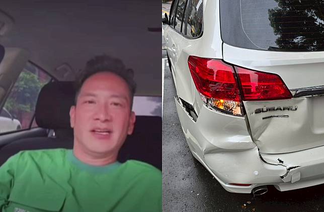 高山峰停車後在路邊直播，慘遭後方女駕駛大力追撞，肇事原因超級瞎。（圖／高山峰臉書）