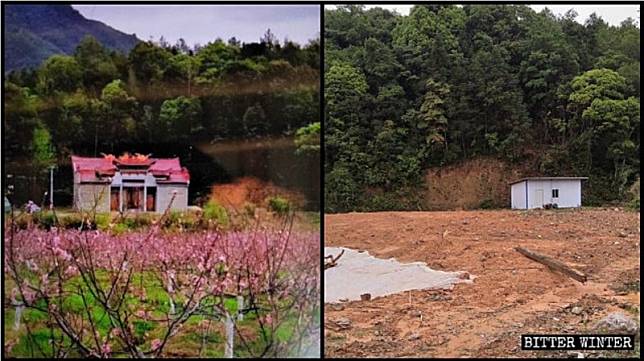 2020年5月1日，中國江西省一座村民自費修建的羅氏祠堂遭到當局強拆。(照片取自寒冬)