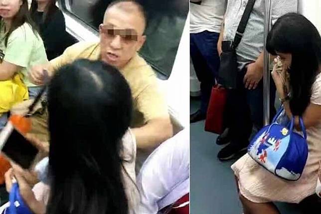 An altercation between a young woman and an older male passenger over a subway train seat was recorded in Changsha, Hunan province in central China. Photo: Weibo