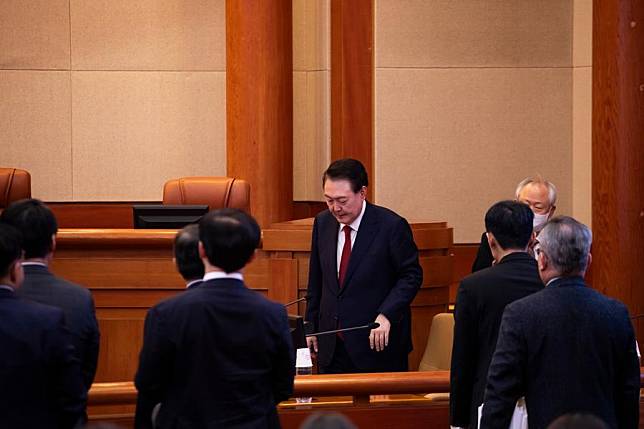 South Korea's arrested President Yoon Suk-yeol attends the third formal hearing of his impeachment trial at the constitutional court in Seoul, South Korea, Jan. 21, 2025. (Woohae Cho/Pool via Xinhua)