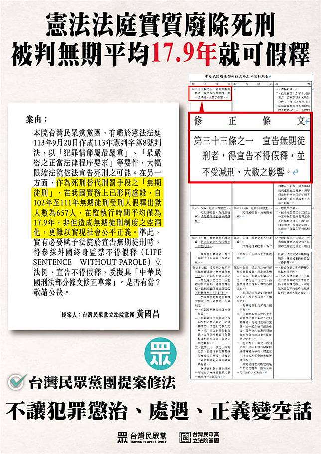 快新聞／性侵殺人犯劉志明「五度判死」改判無期惹議　民眾黨提案修法「不得假釋」