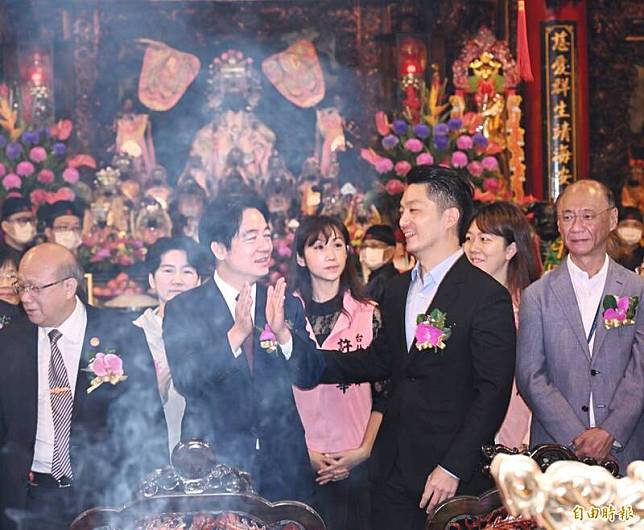 副總統賴清德、台北市長蔣萬安今天上午出席松山慈祐宮「媽祖聖誕三獻禮大典」。(記者方賓照攝)