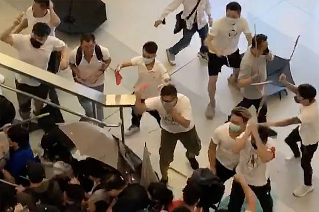 White-clad men hit Yuen Long MTR station on July 21. Photo: SCMP Pictures