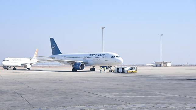 A Syrian airliner awaits taking off from Damascus International Airport to the United Arab Emirates (UAE), in Damascus, Syria, on Jan. 7, 2025. (Photo by Monsef Memari/Xinhua)